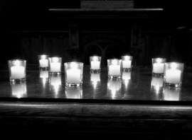 votive candles on altar